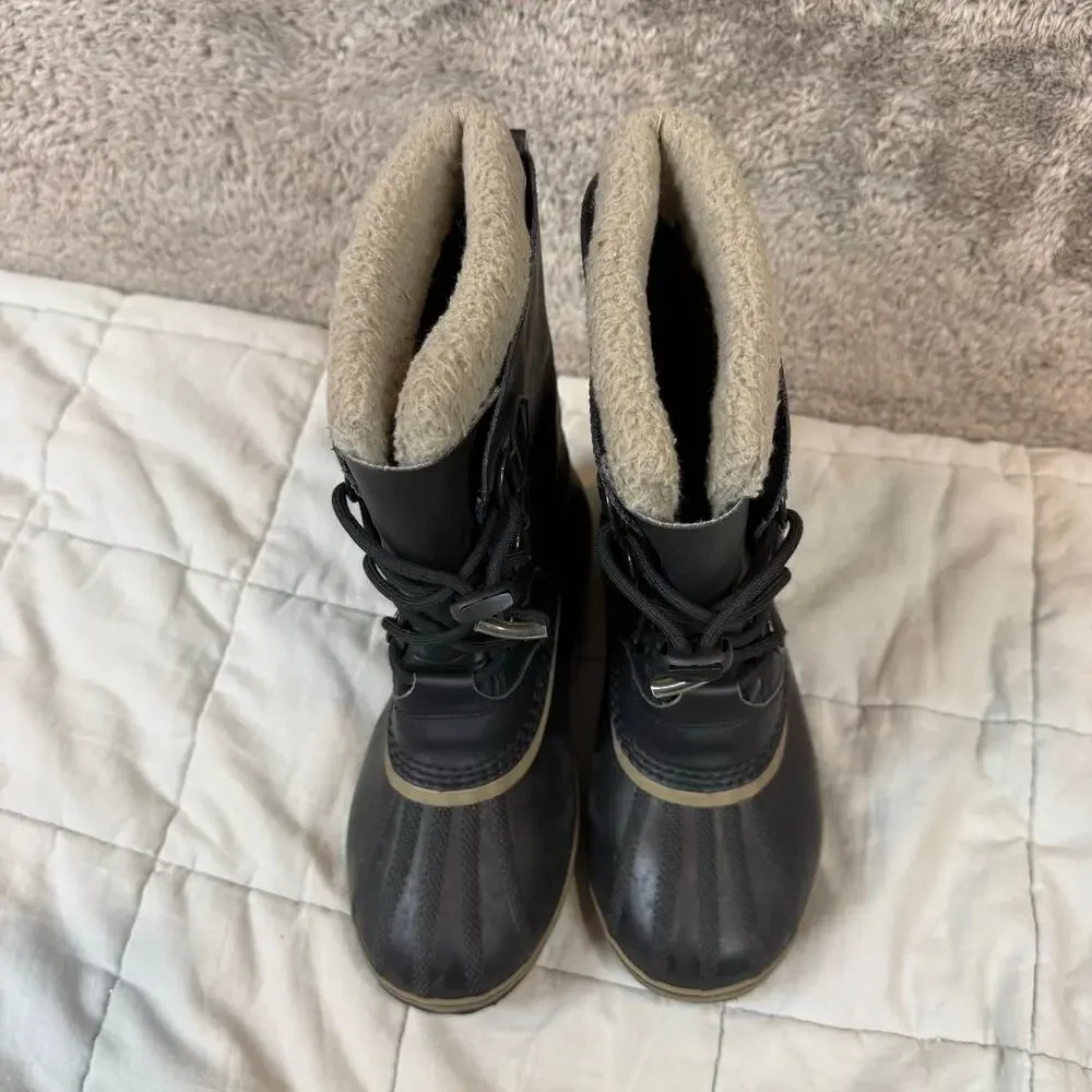Sorel Yoot Pac Black Leather Winter Snow Boots Size Big Kid Boys Girls Size 6